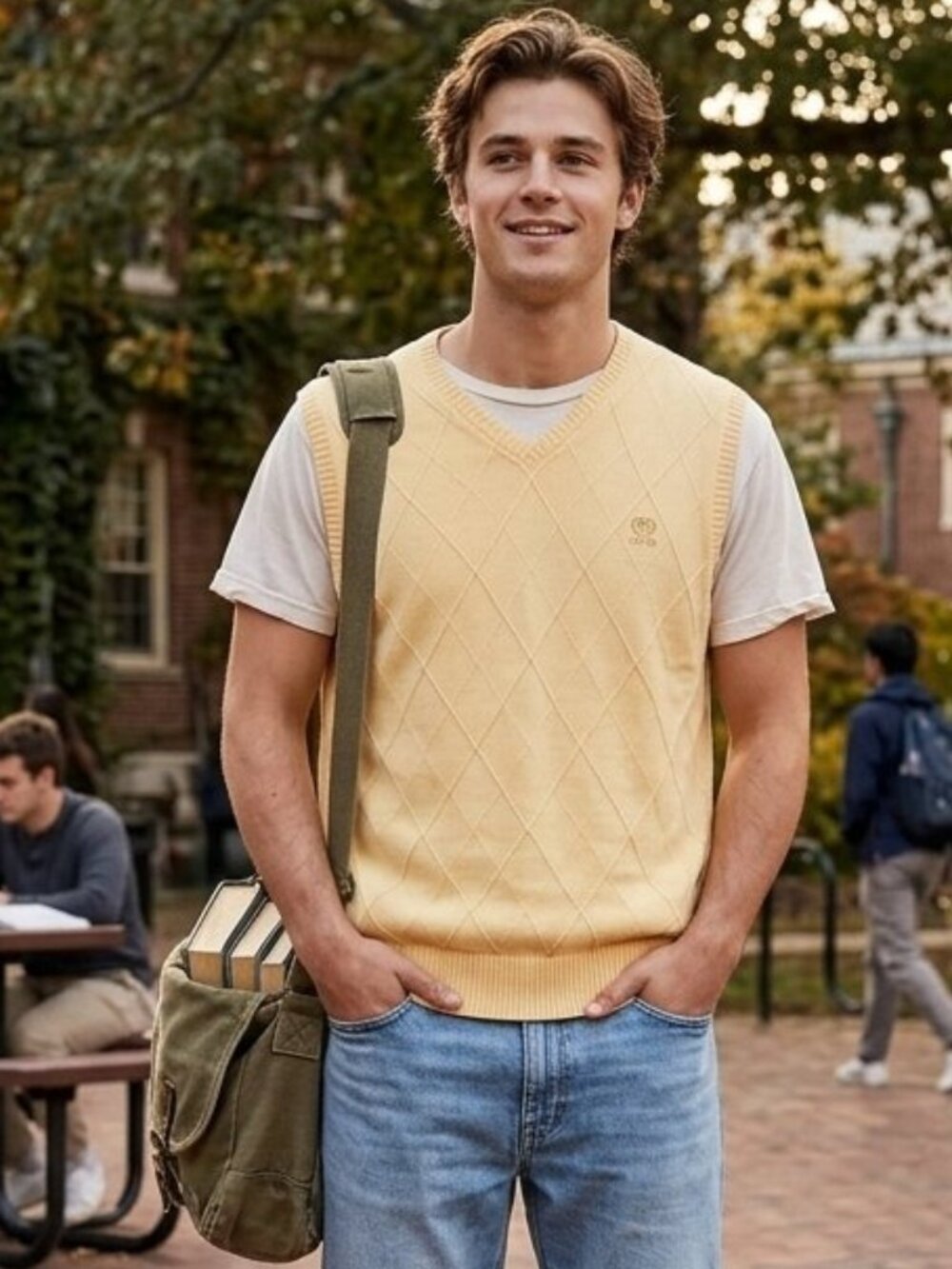 Izod Men’s Large Butter Yellow V-neck Vintage Preppy Vest 3308